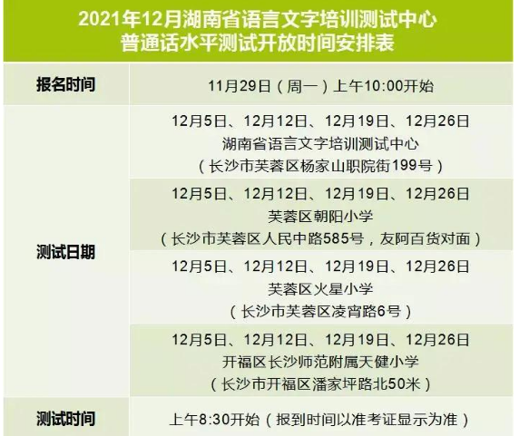 2021年12月湖南長(zhǎng)沙普通話報(bào)名時(shí)間：11月29日